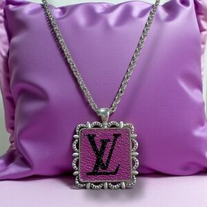 Louis Vuitton upcycled LV Silver Necklace with Purple Pendant reworked luxury